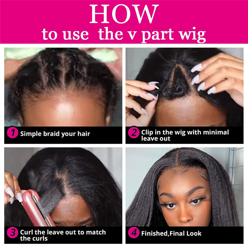 Virgin Human Hair Deep Wave V Part Wigs - 图片 7